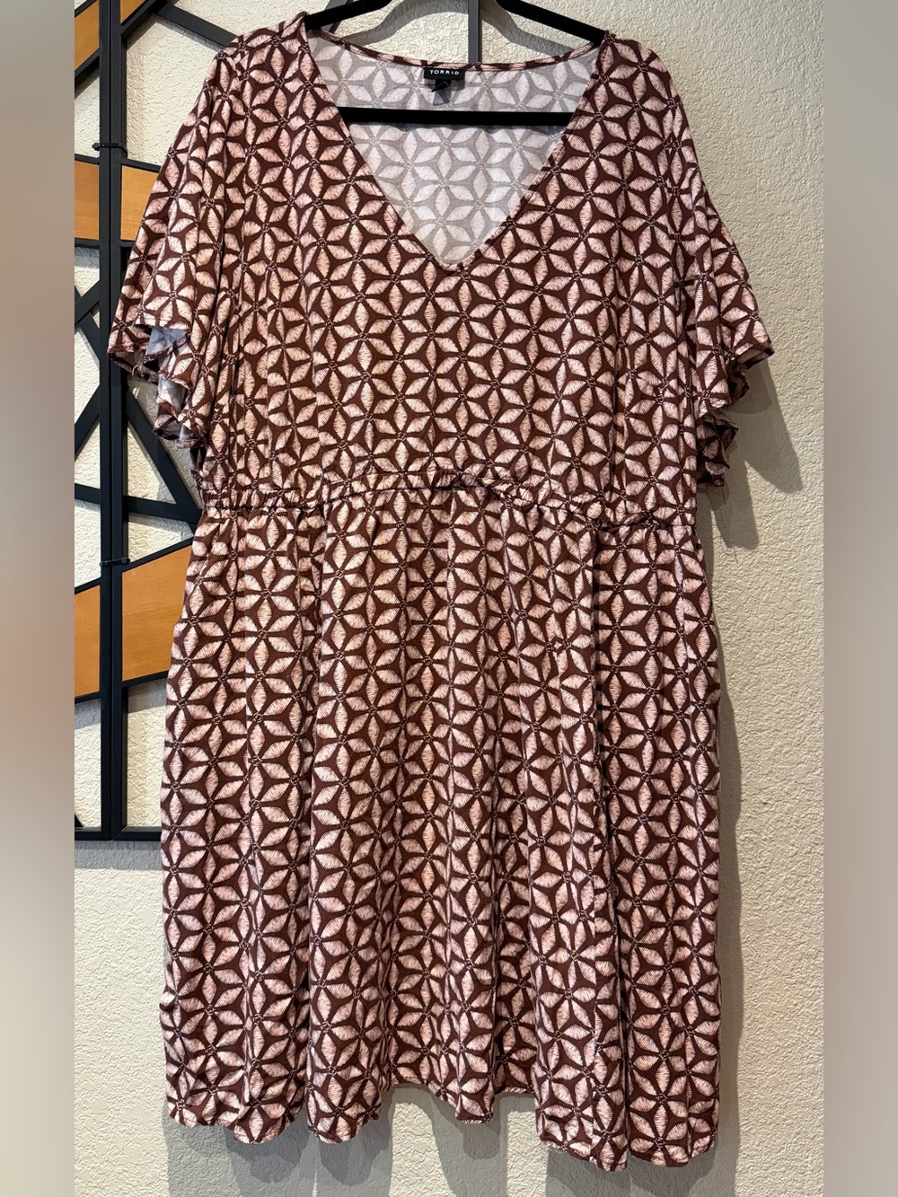 torrid Brown Geometric V-Neck Midi Dress